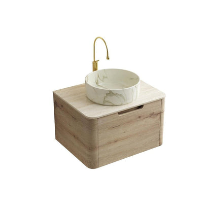 24" Brown Wood Floating Bathroom Vanity With White Ceramic Sink HomeRoots
