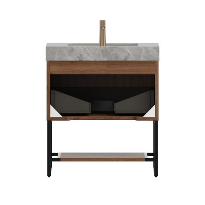 30" Brown Wood Bathroom Vanity With White Ceramic Sink HomeRoots
