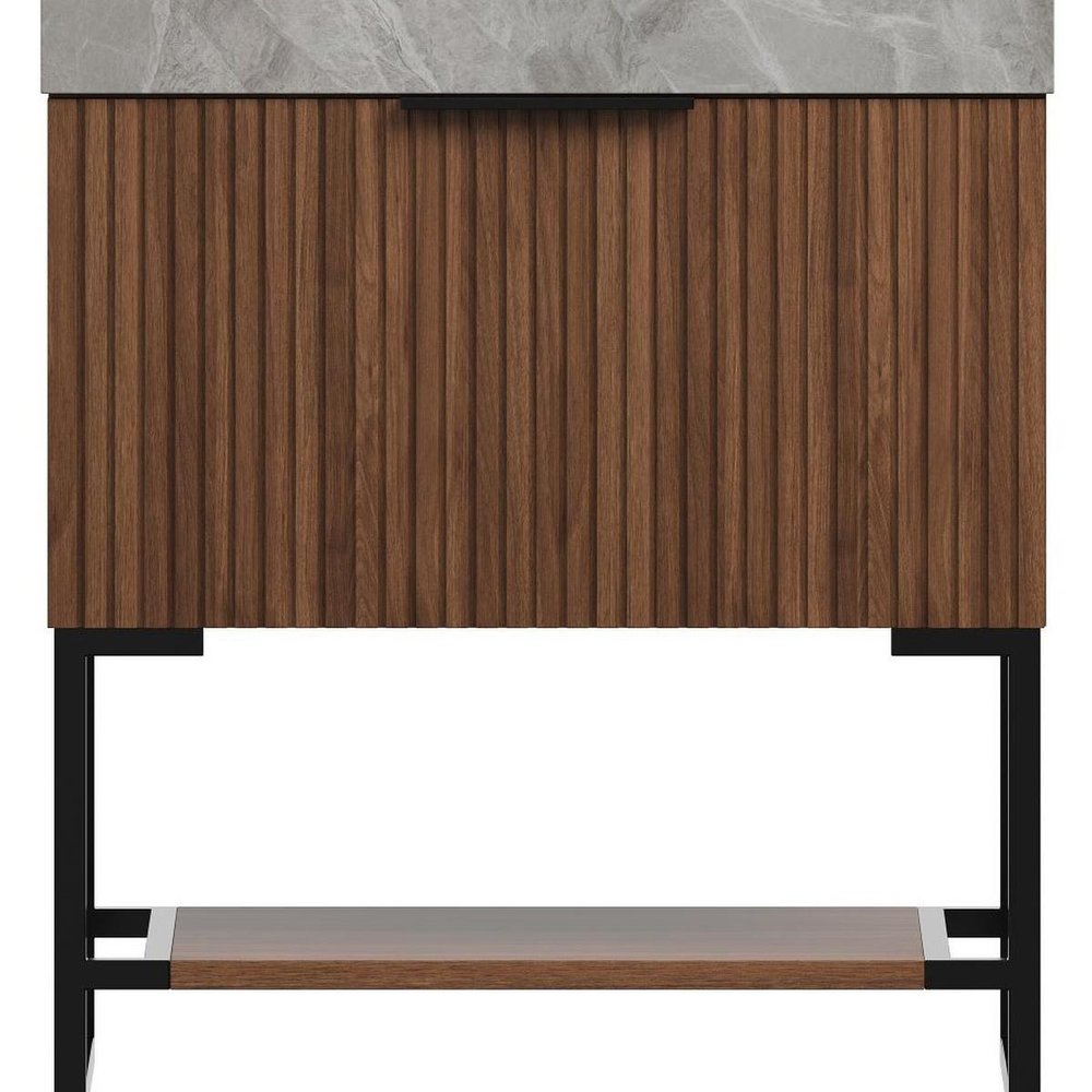 30" Brown Wood Bathroom Vanity With White Ceramic Sink HomeRoots