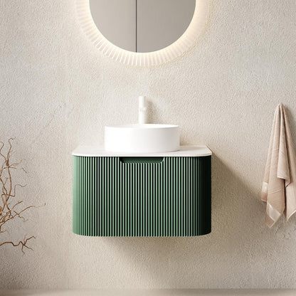 24" Green Wood Floating Bathroom Vanity With White Ceramic Sink HomeRoots