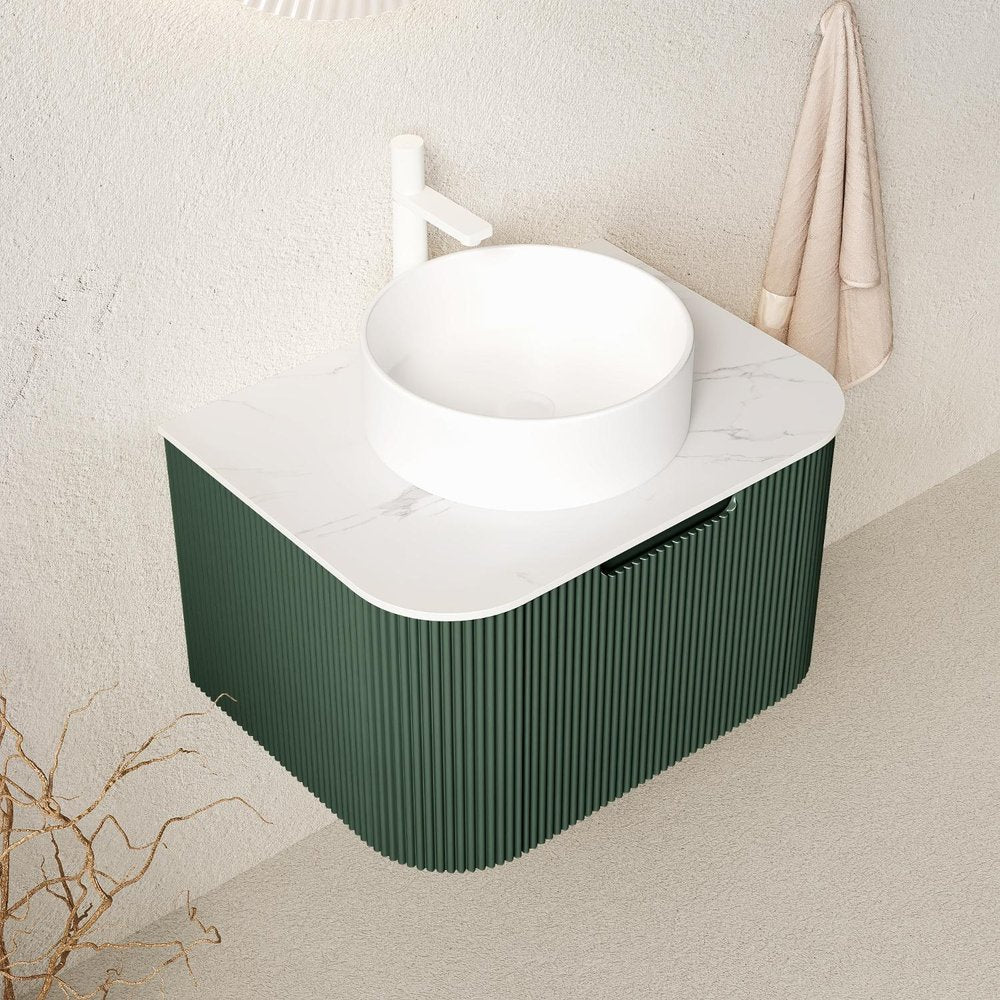 24" Green Wood Floating Bathroom Vanity With White Ceramic Sink HomeRoots