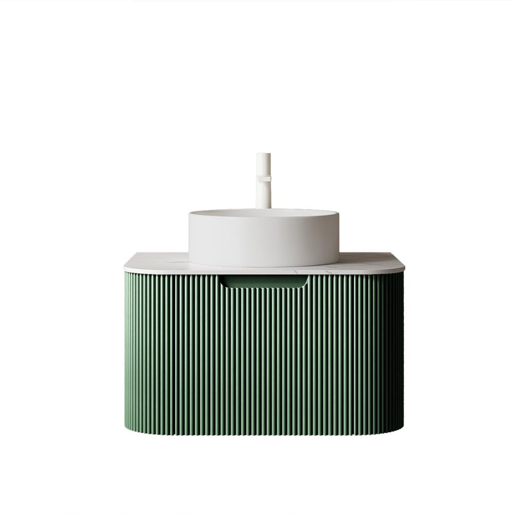 24" Green Wood Floating Bathroom Vanity With White Ceramic Sink HomeRoots