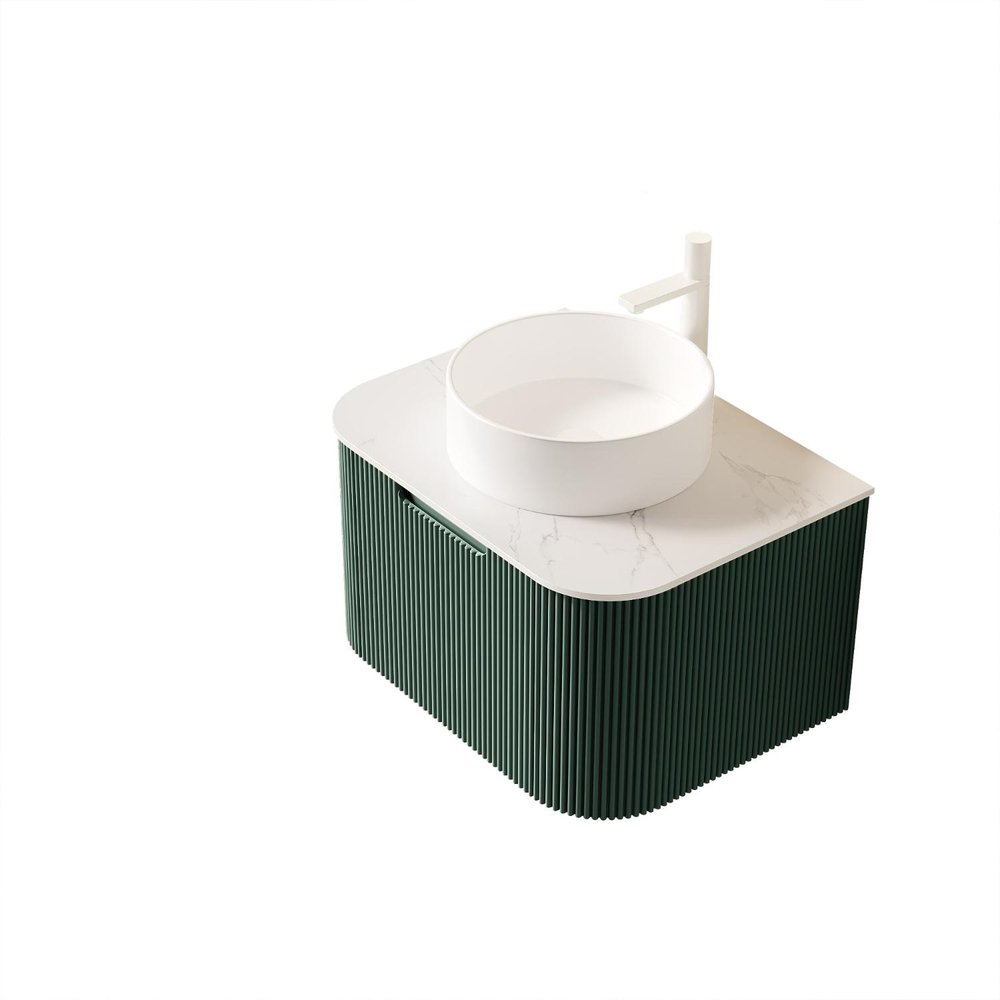 24" Green Wood Floating Bathroom Vanity With White Ceramic Sink