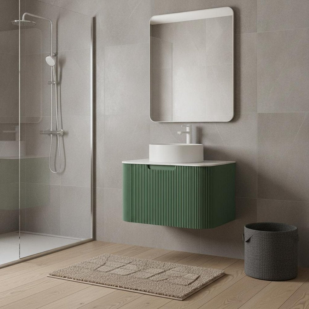 24" Green Wood Floating Bathroom Vanity With White Ceramic Sink HomeRoots