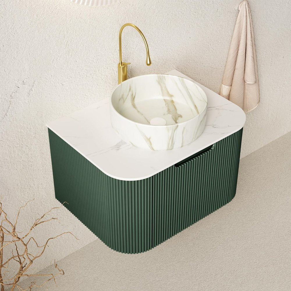 24" Green Wood Floating Bathroom Vanity With White Ceramic Sink HomeRoots