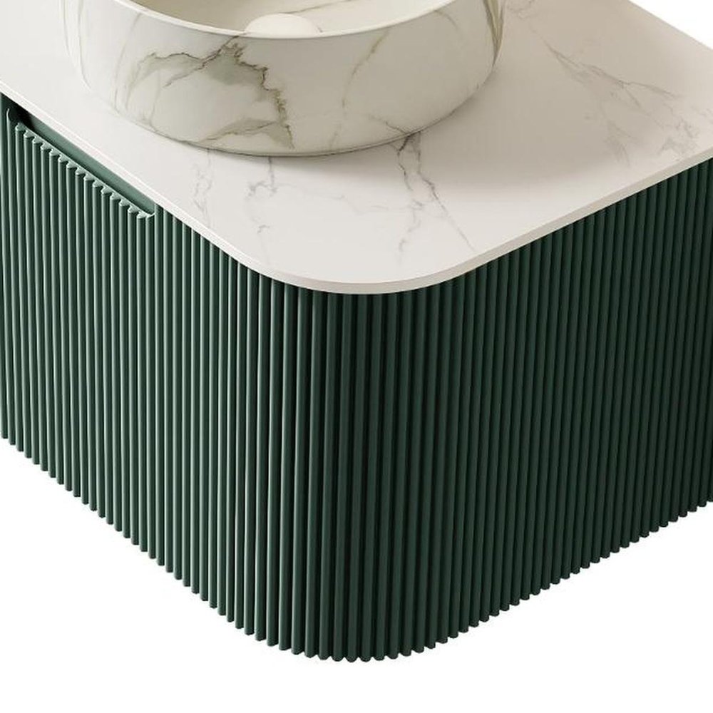 24" Green Wood Floating Bathroom Vanity With White Ceramic Sink — view 3
