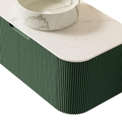 36" Green Wood Floating Bathroom Vanity With White Ceramic Sink HomeRoots