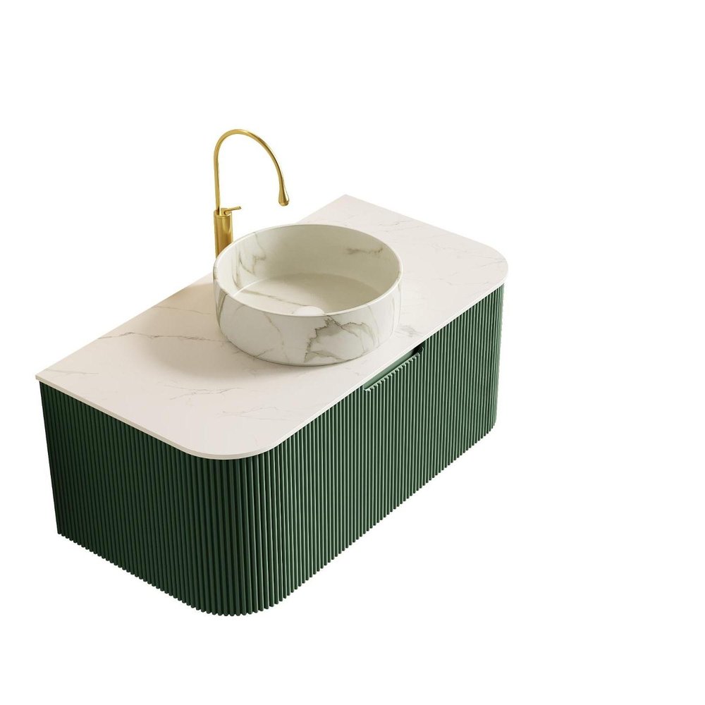 36" Green Wood Floating Bathroom Vanity With White Ceramic Sink — view 1