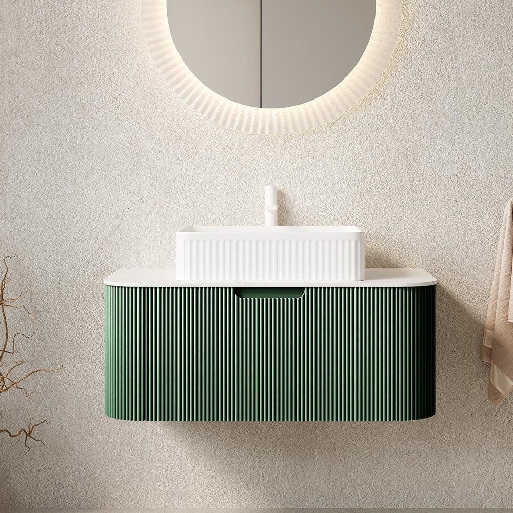 36" Green Wood Floating Bathroom Vanity With White Ceramic Sink HomeRoots