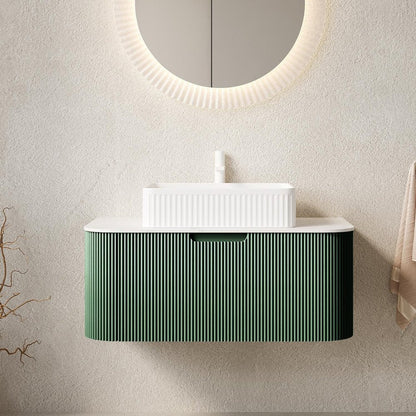 36" Green Wood Floating Bathroom Vanity With White Ceramic Sink HomeRoots
