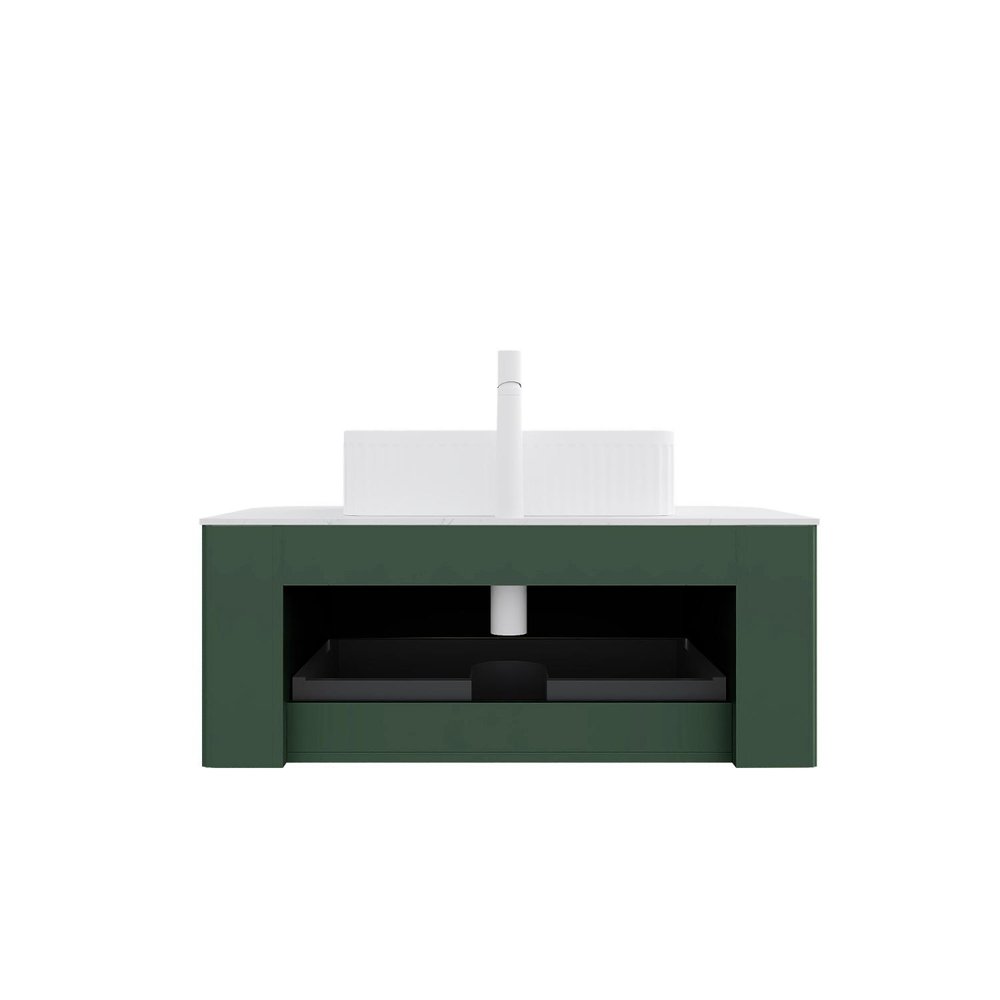 36" Green Wood Floating Bathroom Vanity With White Ceramic Sink HomeRoots