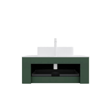 36" Green Wood Floating Bathroom Vanity With White Ceramic Sink HomeRoots