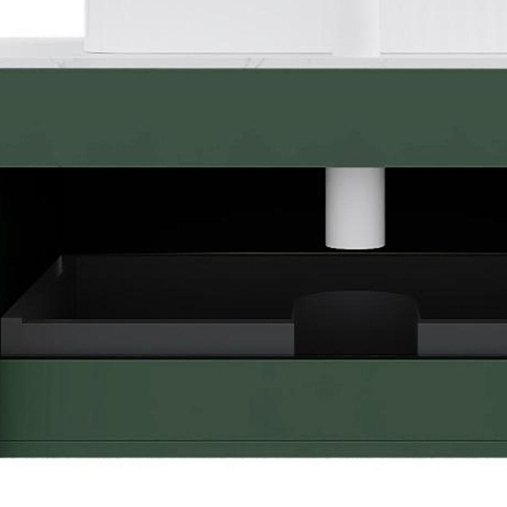 36" Green Wood Floating Bathroom Vanity With White Ceramic Sink HomeRoots