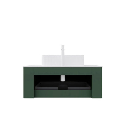 36" Green Wood Floating Bathroom Vanity With White Ceramic Sink HomeRoots