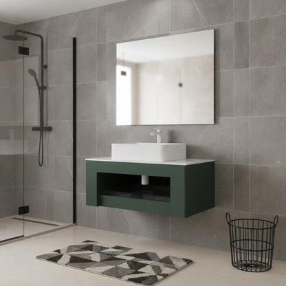 36" Green Wood Floating Bathroom Vanity With White Ceramic Sink HomeRoots