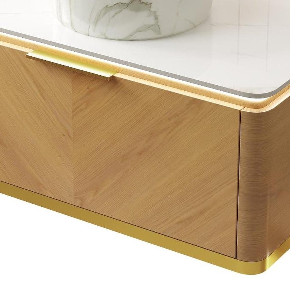36" Brown Wood Floating Bathroom Vanity With White Ceramic Sink HomeRoots
