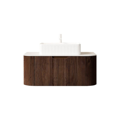 36" Brown Wood Floating Bathroom Vanity With White Ceramic Sink HomeRoots
