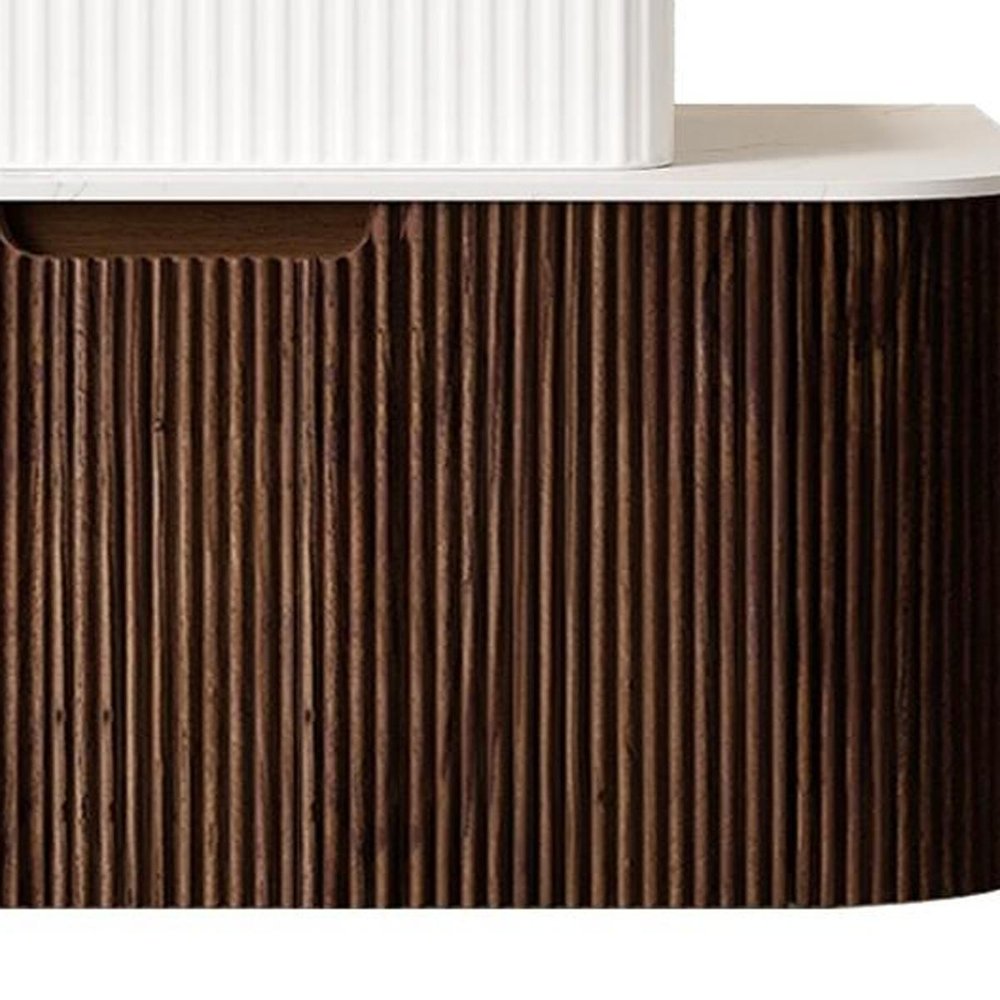 36" Brown Wood Floating Bathroom Vanity With White Ceramic Sink — view 3