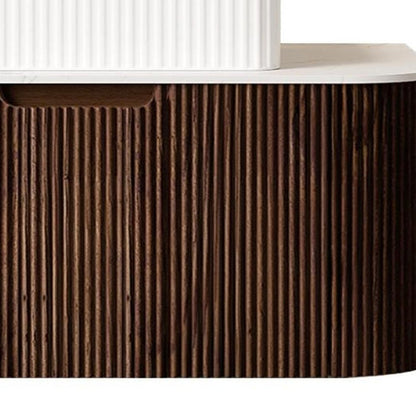 36" Brown Wood Floating Bathroom Vanity With White Ceramic Sink HomeRoots