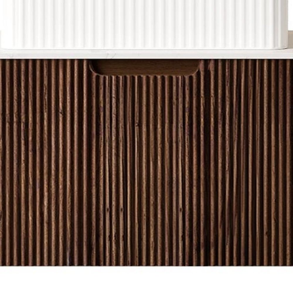 36" Brown Wood Floating Bathroom Vanity With White Ceramic Sink — view 4