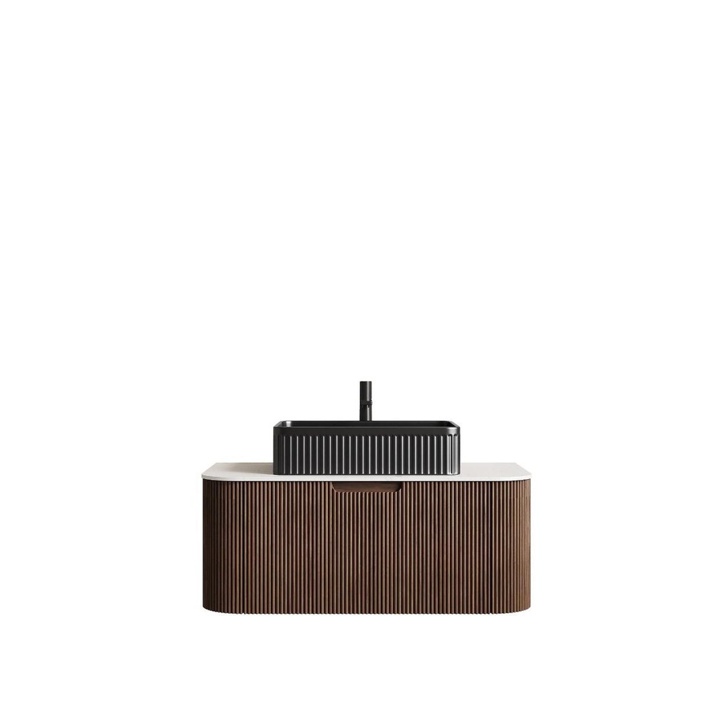 36" Brown Wood Floating Bathroom Vanity With Black Ceramic Sink HomeRoots