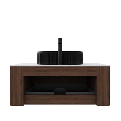 36" Brown Wood Floating Bathroom Vanity With Black Ceramic Sink HomeRoots