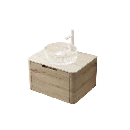 24" Brown Wood Floating Bathroom Vanity With White Glass Sink HomeRoots