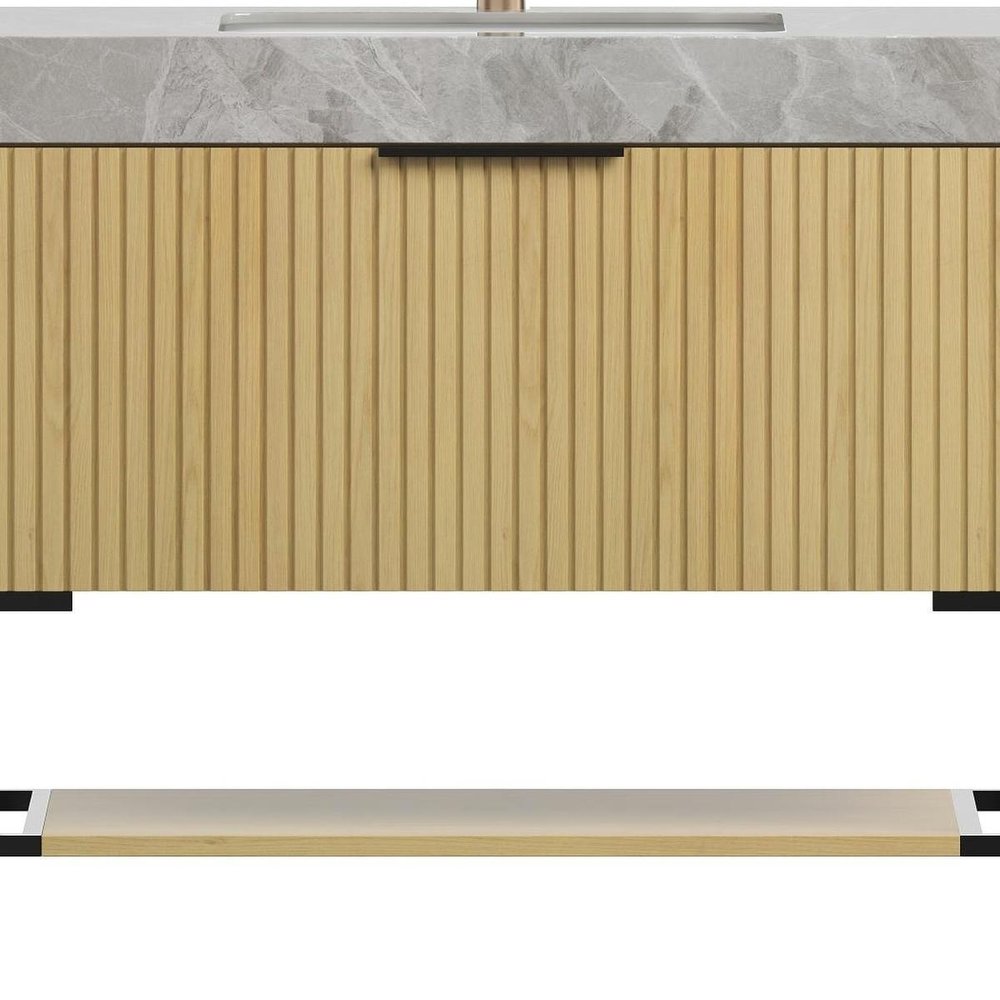 36" Brown Wood Bathroom Vanity With White Ceramic Sink HomeRoots