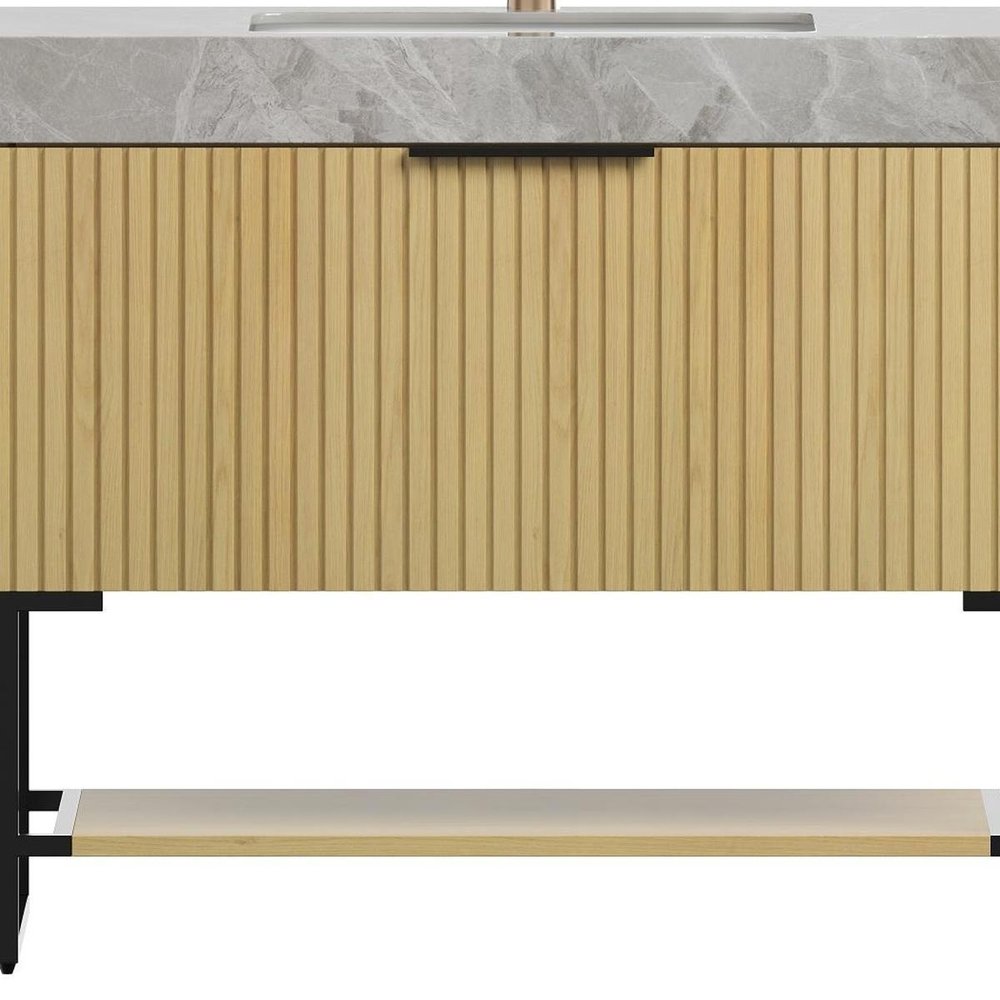36" Brown Wood Bathroom Vanity With White Ceramic Sink HomeRoots