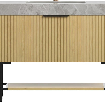36" Brown Wood Bathroom Vanity With White Ceramic Sink HomeRoots