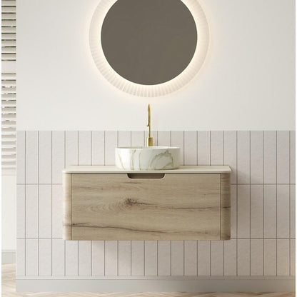 36" Brown Wood Floating Bathroom Vanity With White Ceramic Sink HomeRoots