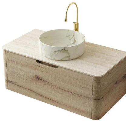 36" Brown Wood Floating Bathroom Vanity With White Ceramic Sink HomeRoots
