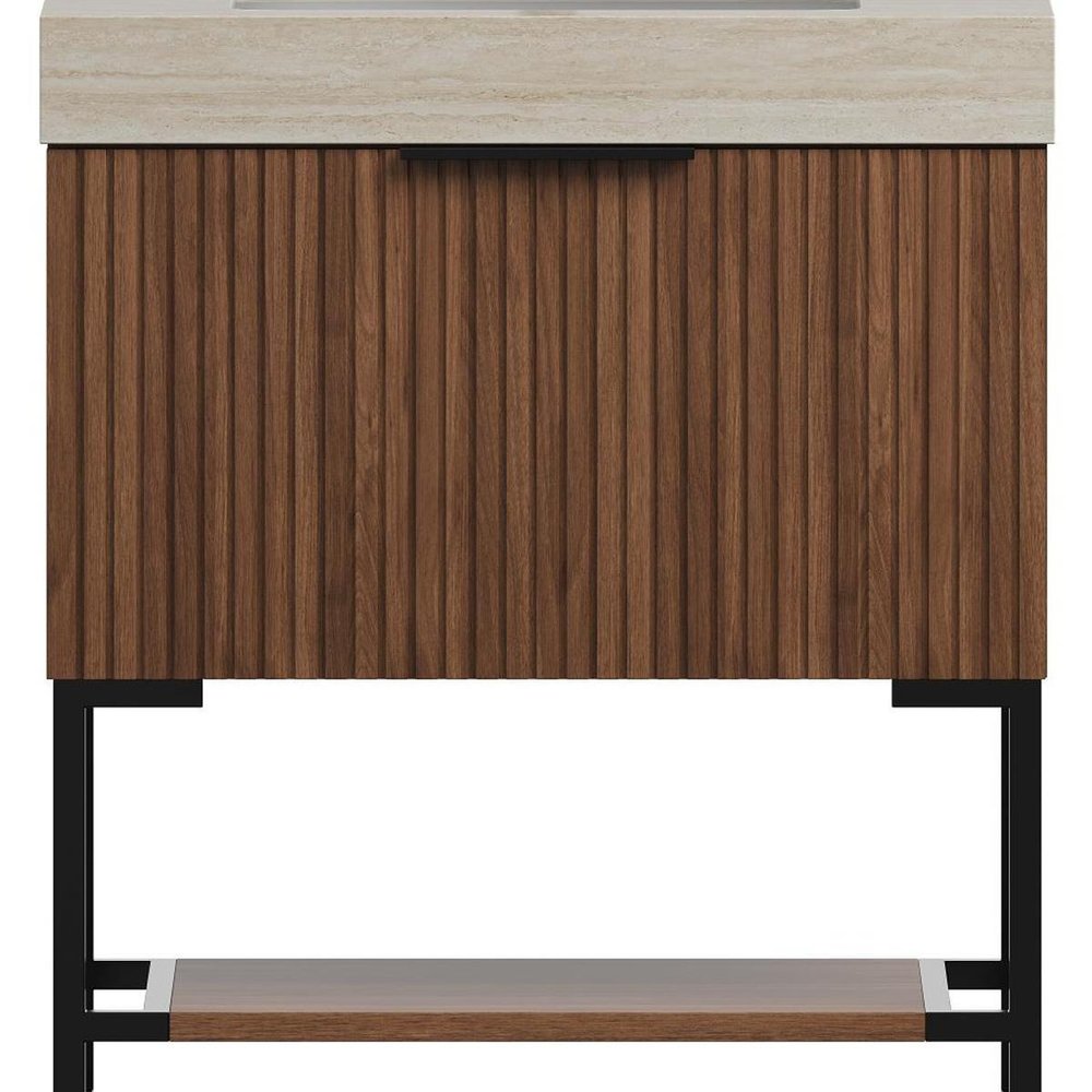 30" Brown Wood Bathroom Vanity With White Ceramic Sink HomeRoots