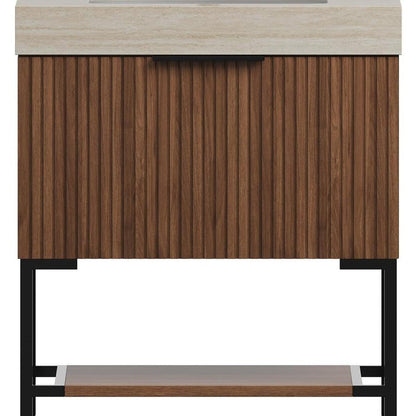 30" Brown Wood Bathroom Vanity With White Ceramic Sink HomeRoots