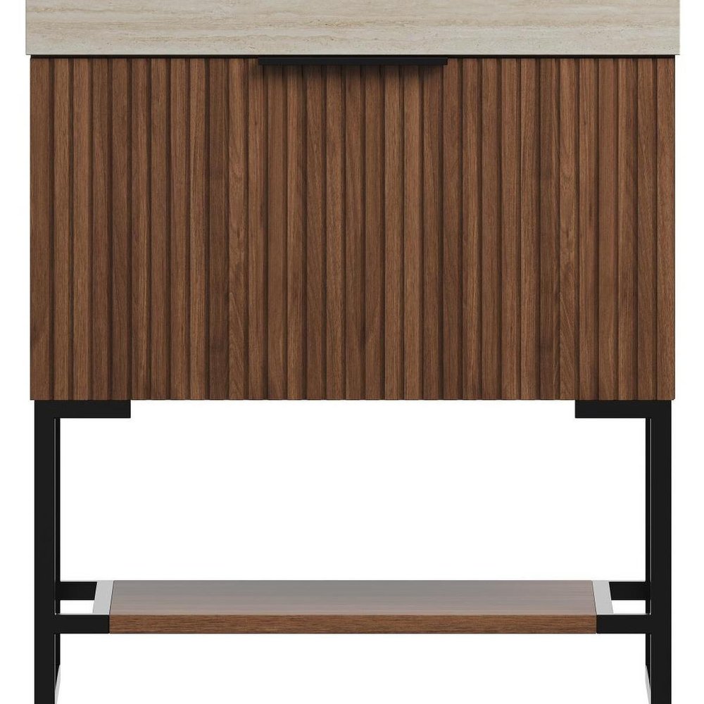30" Brown Wood Bathroom Vanity With White Ceramic Sink HomeRoots