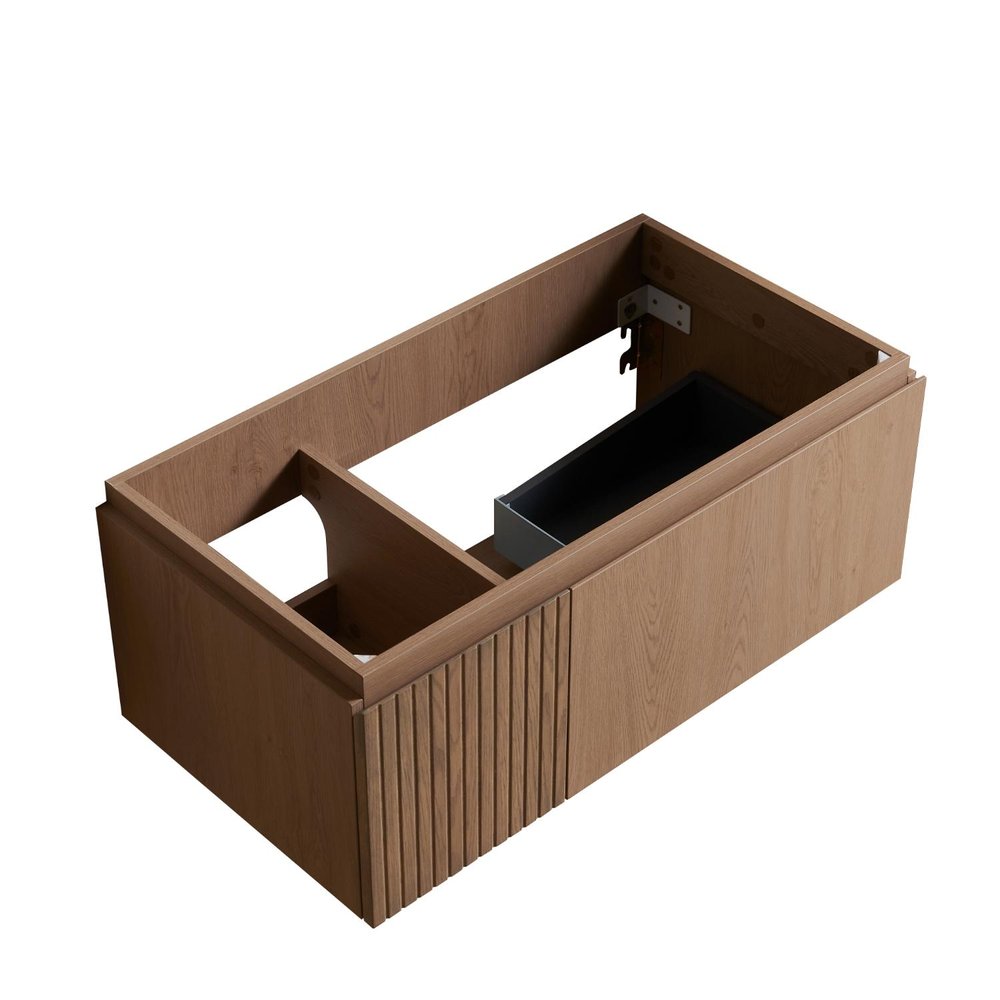 35" Brown Wood Floating Single Door Bathroom Vanity — view 3