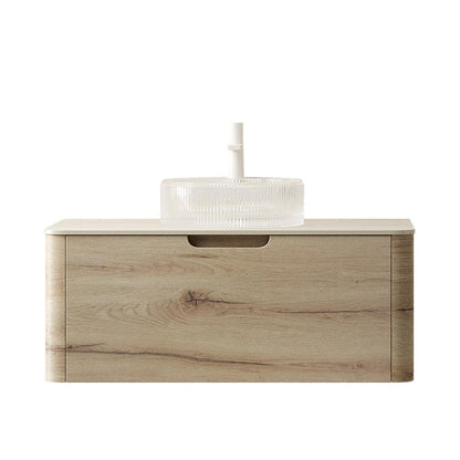 36" Brown Wood Floating Bathroom Vanity With White Glass Sink HomeRoots
