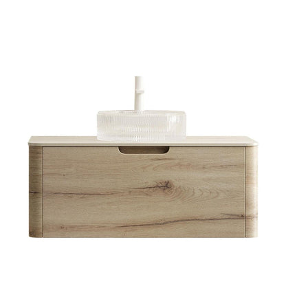 36" Brown Wood Floating Bathroom Vanity With White Glass Sink HomeRoots