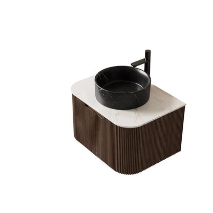 24" Brown Wood Floating Bathroom Vanity With Black Ceramic Sink HomeRoots