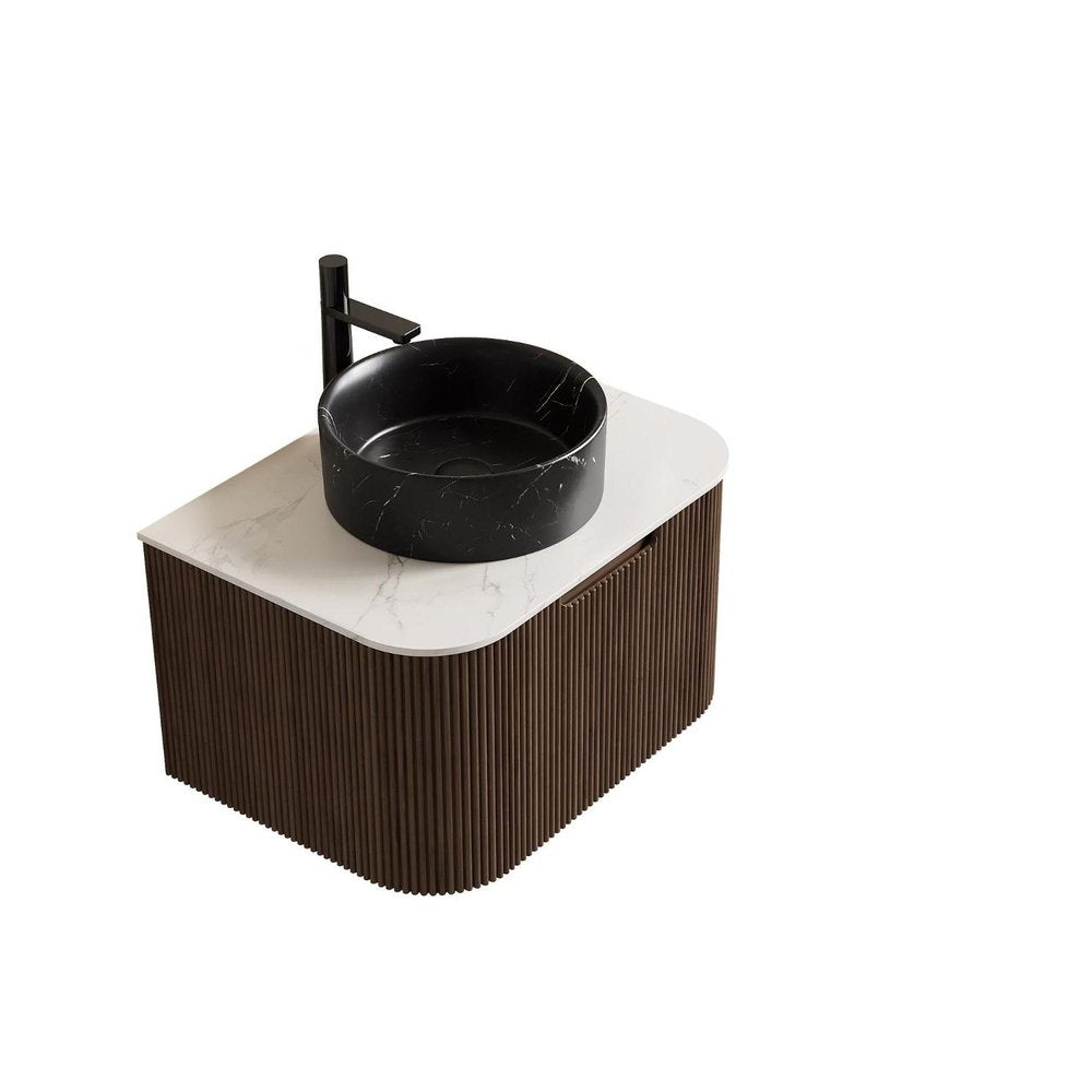 24" Brown Wood Floating Bathroom Vanity With Black Ceramic Sink HomeRoots