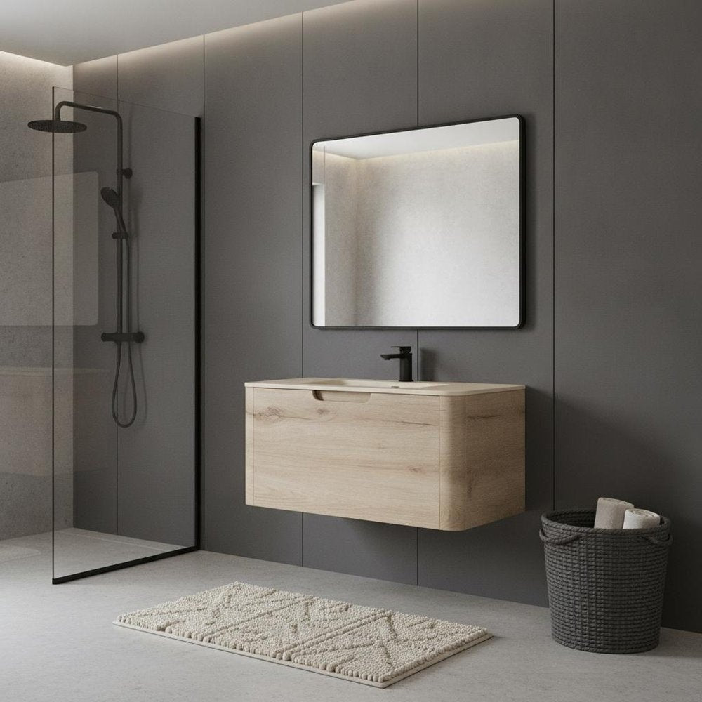 30" Brown Wood Floating Bathroom Vanity — view 4