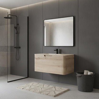 30" Brown Wood Floating Bathroom Vanity HomeRoots