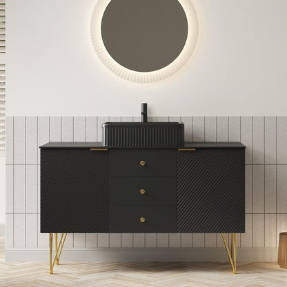 48" Black Wood Three Door Bathroom Vanity With Ceramic Sink With Two Drawers