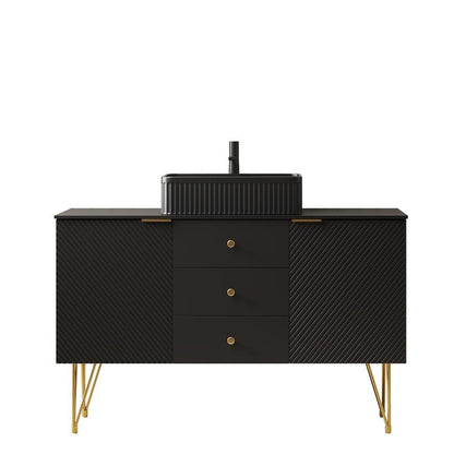 48" Black Wood Three Door Bathroom Vanity With Ceramic Sink With Two Drawers HomeRoots
