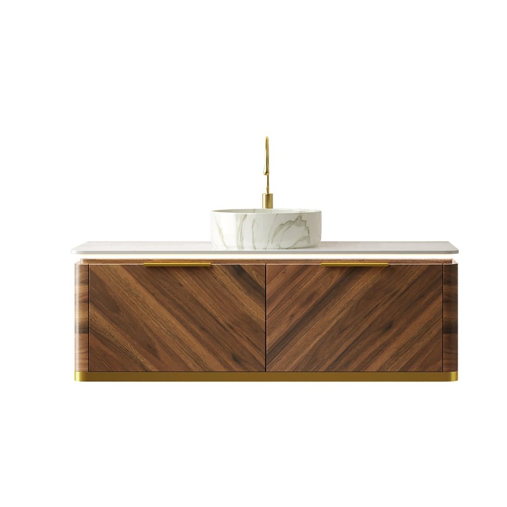 48" Brown Wood Floating Bathroom Vanity With White Ceramic Sink With Two Drawers HomeRoots
