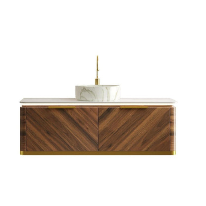 48" Brown Wood Floating Bathroom Vanity With White Ceramic Sink With Two Drawers HomeRoots