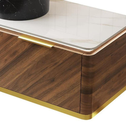 48" Brown Wood Floating Bathroom Vanity With Black Ceramic Sink With Two Drawers HomeRoots