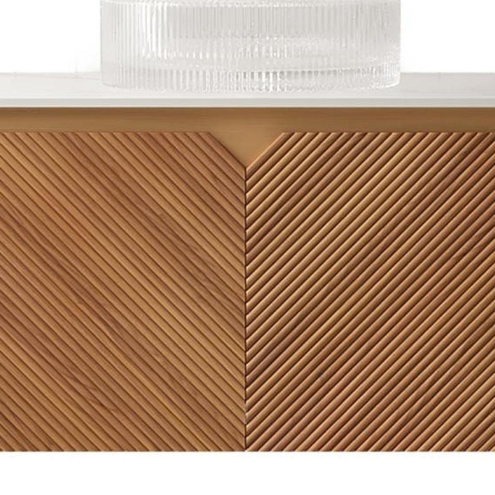 48" Brown Wood Floating Bathroom Vanity With White Glass Sink With Two Drawers — view 3