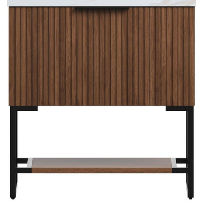 30" Brown Wood Bathroom Vanity With White Ceramic Sink HomeRoots