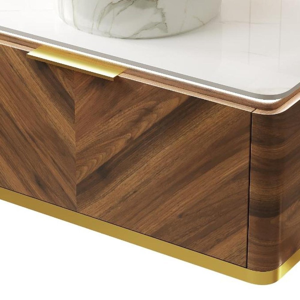 36" Brown Wood Floating Bathroom Vanity With White Ceramic Sink HomeRoots